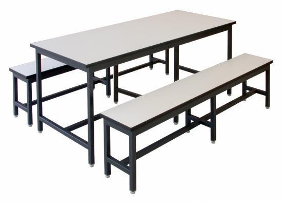 โต๊ะโรงอาหารไม้ปาติเกิ้ล ปิดผิวด้วยฟอเมก้าขาว ขาทำจากเหล็ก - Image 2
